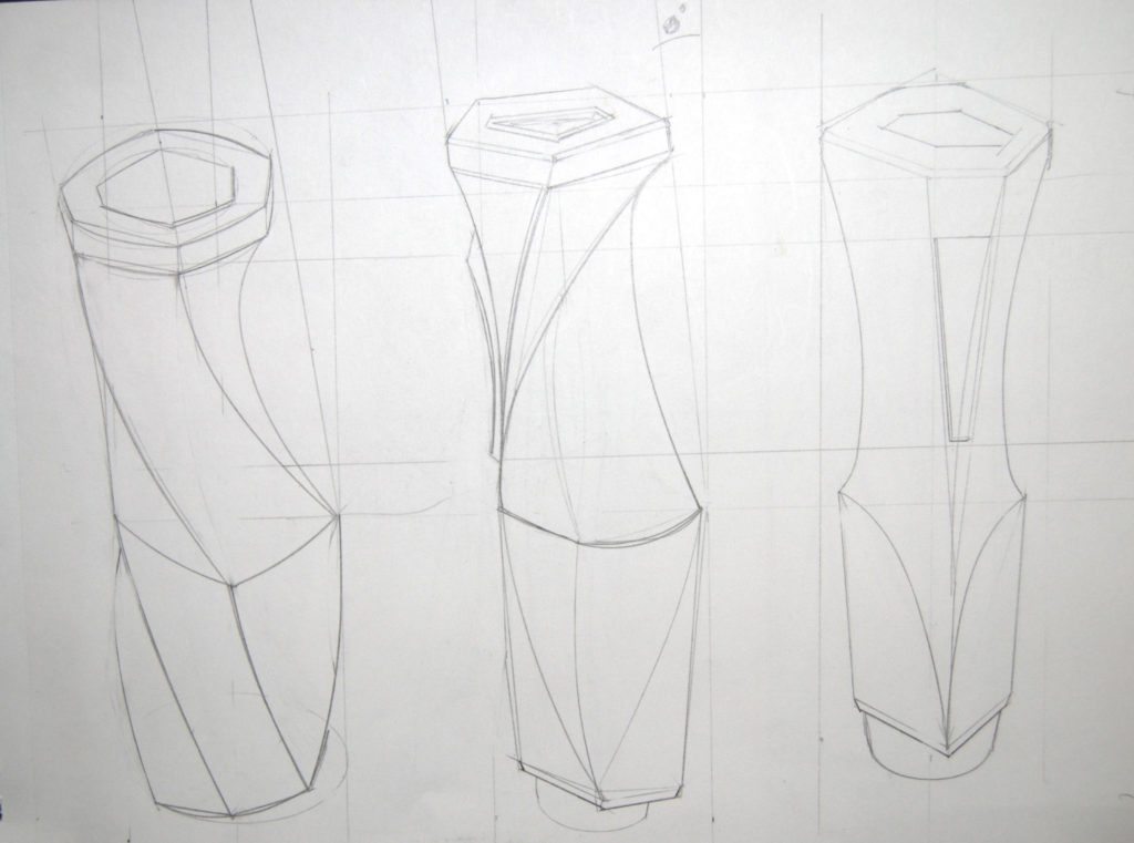 Drawing showing several twisting shapes 